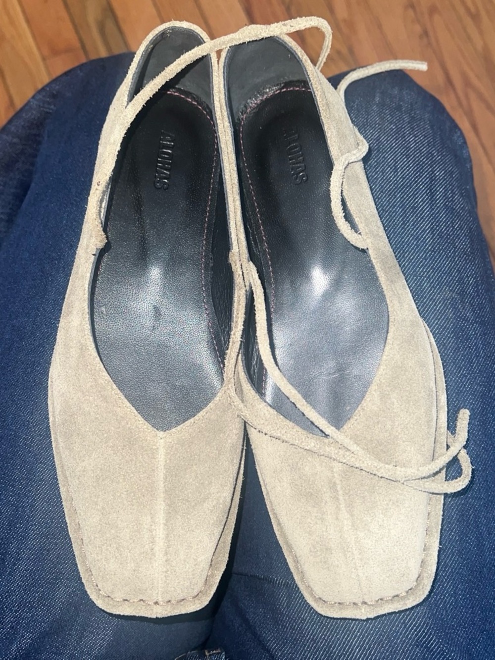 ALOHAS Taupe Suede Square-Toe Lace-Up Flats - Picture 2 of 4